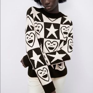 Zara Jacquard Heart Smile Sweater size Small like new